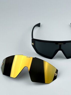 Versace VE4461 GB1/87 BRAND NEW Sunglasses Black Grey Mirror Gold Detachable